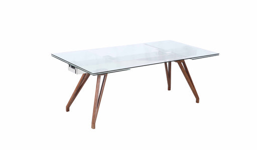 Modern Dining Table w/ Extendable Glass Top & Solid Wood Legs ERIKA-DT