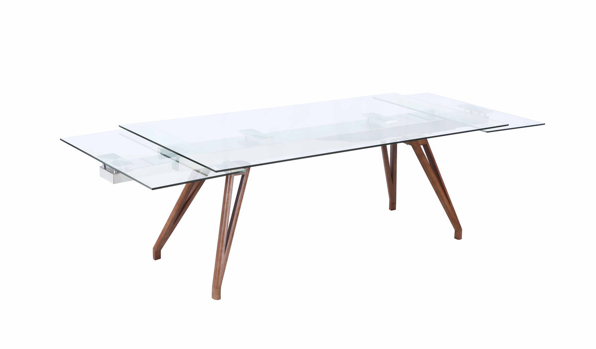 Modern Dining Table w/ Extendable Glass Top & Solid Wood Legs ERIKA-DT