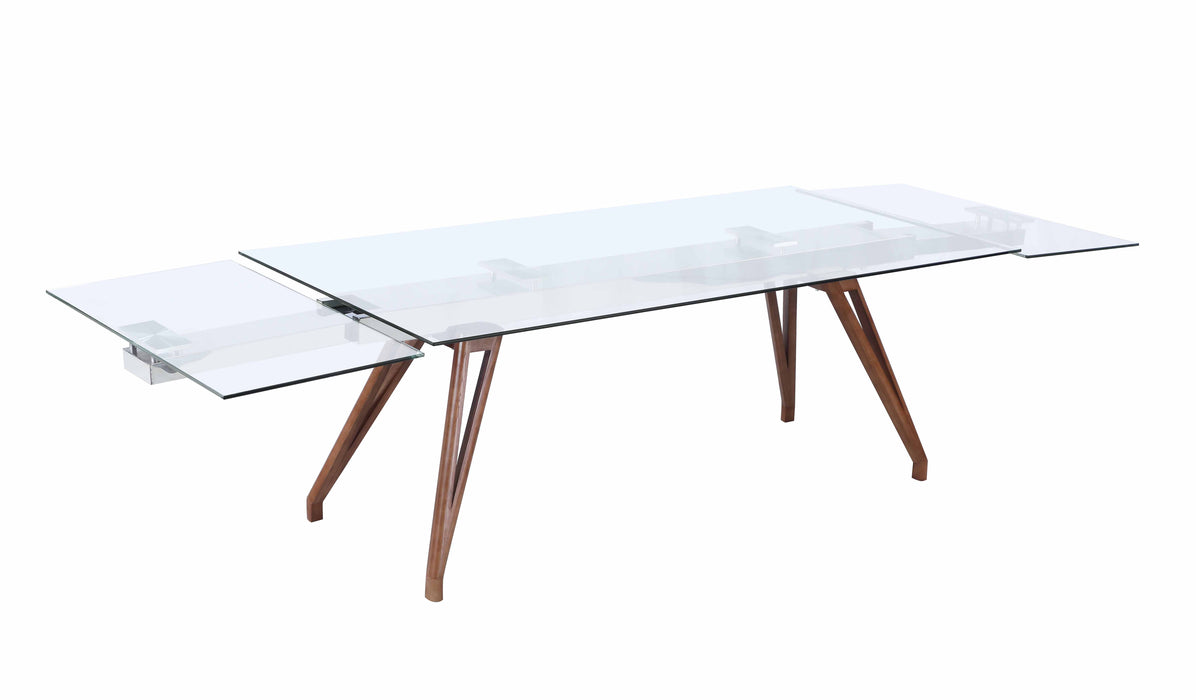 Modern Dining Table w/ Extendable Glass Top & Solid Wood Legs ERIKA-DT