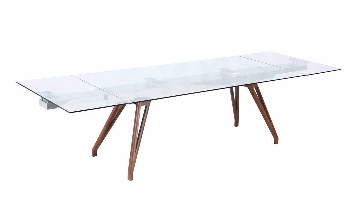 Modern Dining Table w/ Extendable Glass Top & Solid Wood Legs ERIKA-DT