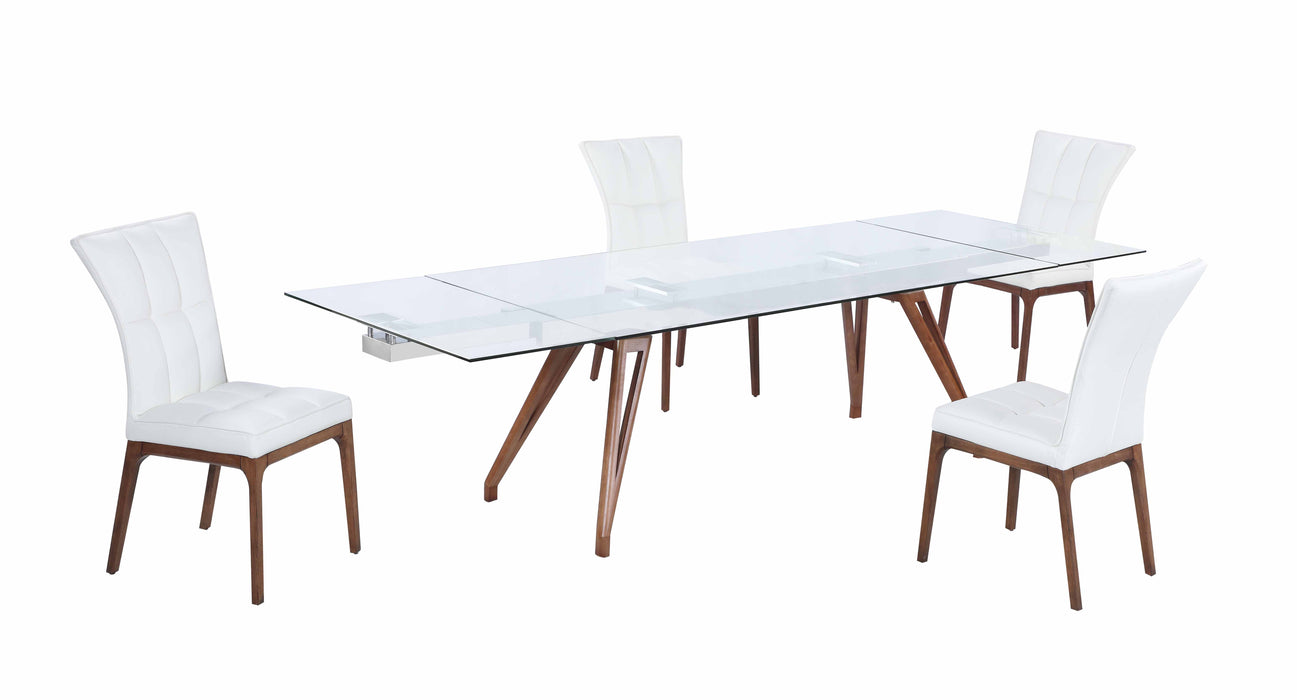 Modern Walnut Dining Set w/ Extendable Table & 4 Side Chairs ERIKA-PEGGY-WAL-5PC-WHT