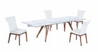 Modern Walnut Dining Set w/ Extendable Table & 4 Side Chairs ERIKA-PEGGY-WAL-5PC-WHT