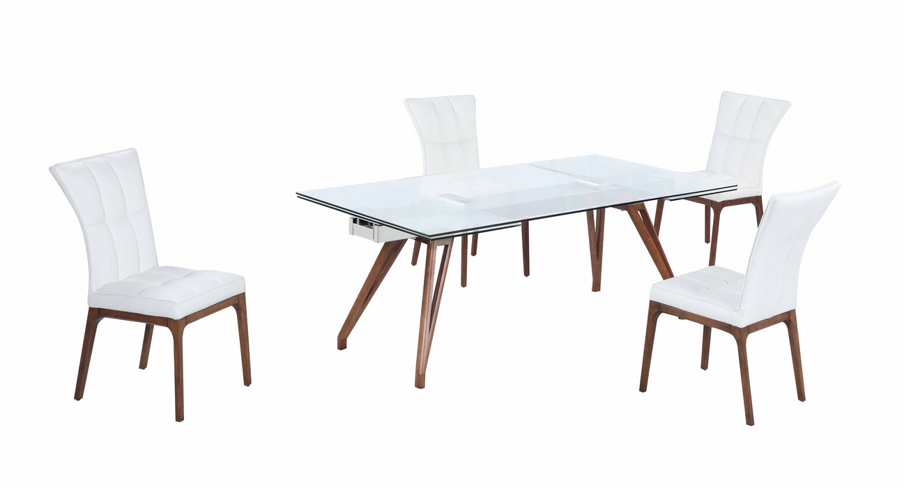 Modern Walnut Dining Set w/ Extendable Table & 4 Side Chairs ERIKA-PEGGY-WAL-5PC-WHT