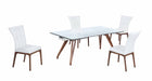 Modern Walnut Dining Set w/ Extendable Table & 4 Side Chairs ERIKA-PEGGY-WAL-5PC-WHT