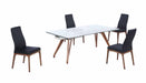 Modern Dining Set w/ Extendable Glass Table & Black Contour Back Upholstered Side Chairs ERIKA-ROSARIO-5PC-BLK