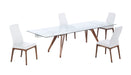 Modern Walnut Dining Set w/ Extendable Table & 4 Solid Wood Chairs ERIKA-ROSARIO-5PC-WHT