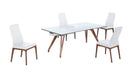 Modern Walnut Dining Set w/ Extendable Table & 4 Solid Wood Chairs ERIKA-ROSARIO-5PC-WHT
