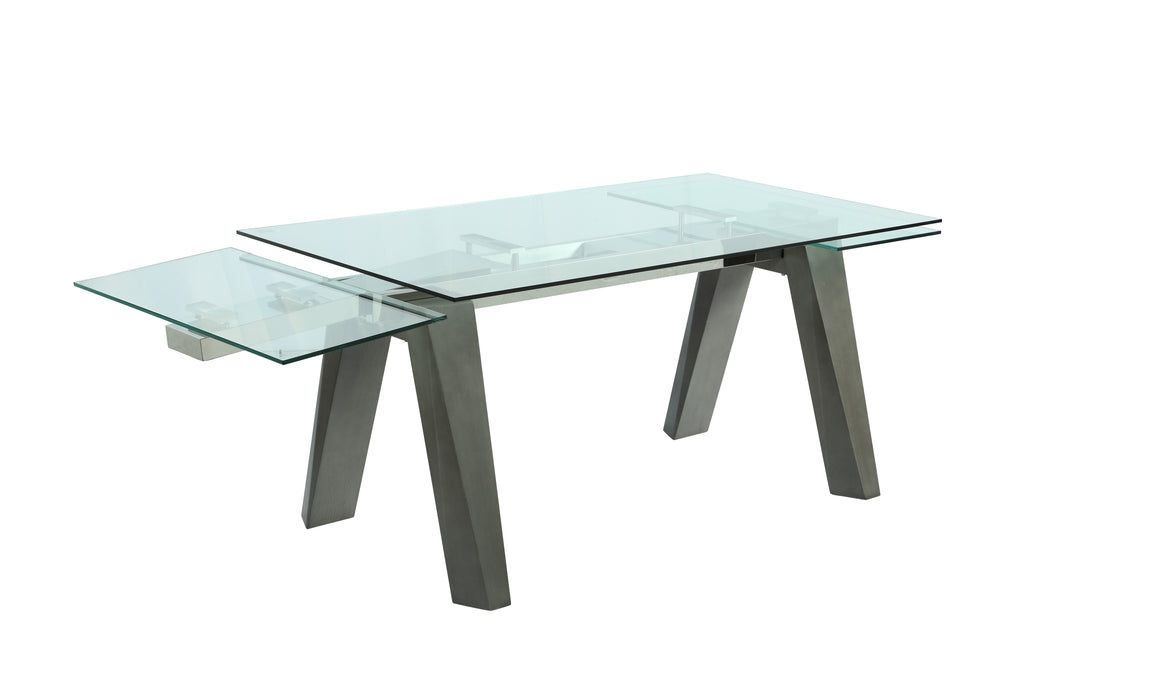 Modern Dining Table w/ Extendable Glass Top & Solid Wood Legs ESTHER-DT-GRY