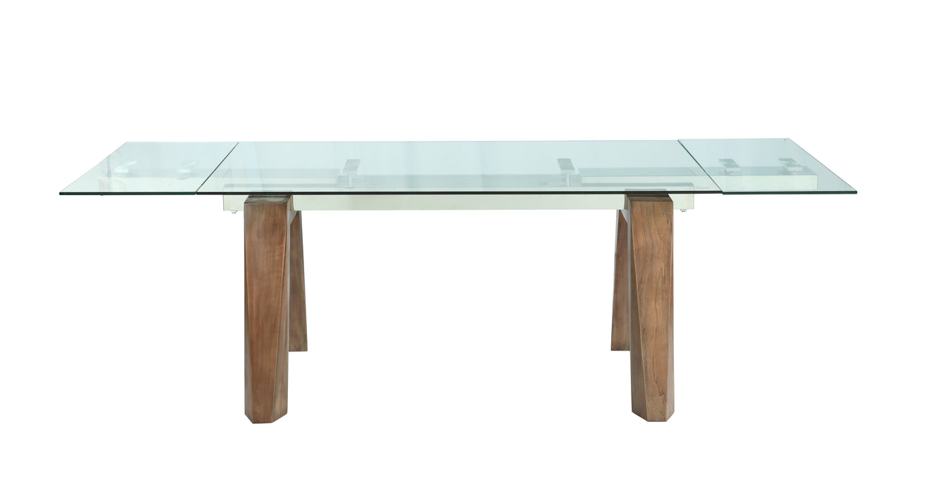 Modern Dining Table w/ Extendable Glass Top & Solid Wood Legs ESTHER-DT-WAL