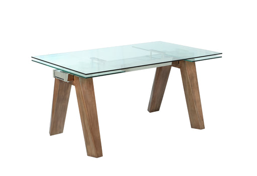 Modern Dining Table w/ Extendable Glass Top & Solid Wood Legs ESTHER-DT-WAL