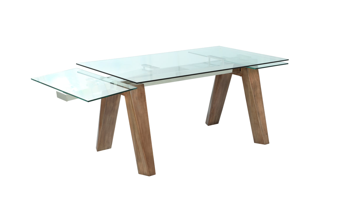 Modern Dining Table w/ Extendable Glass Top & Solid Wood Legs ESTHER-DT-WAL