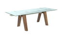 Modern Dining Table w/ Extendable Glass Top & Solid Wood Legs ESTHER-DT-WAL