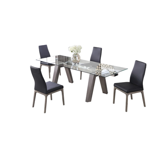 Modern Dining Set w/ Extendable Glass Table & 2-Tone Chairs ESTHER-ROSARIO-GRY-5PC-BLK
