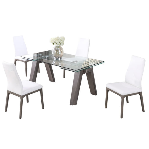 Modern Dining Set w/ Extendable Glass Table & 2-Tone Chairs ESTHER-ROSARIO-GRY-5PC-WHT