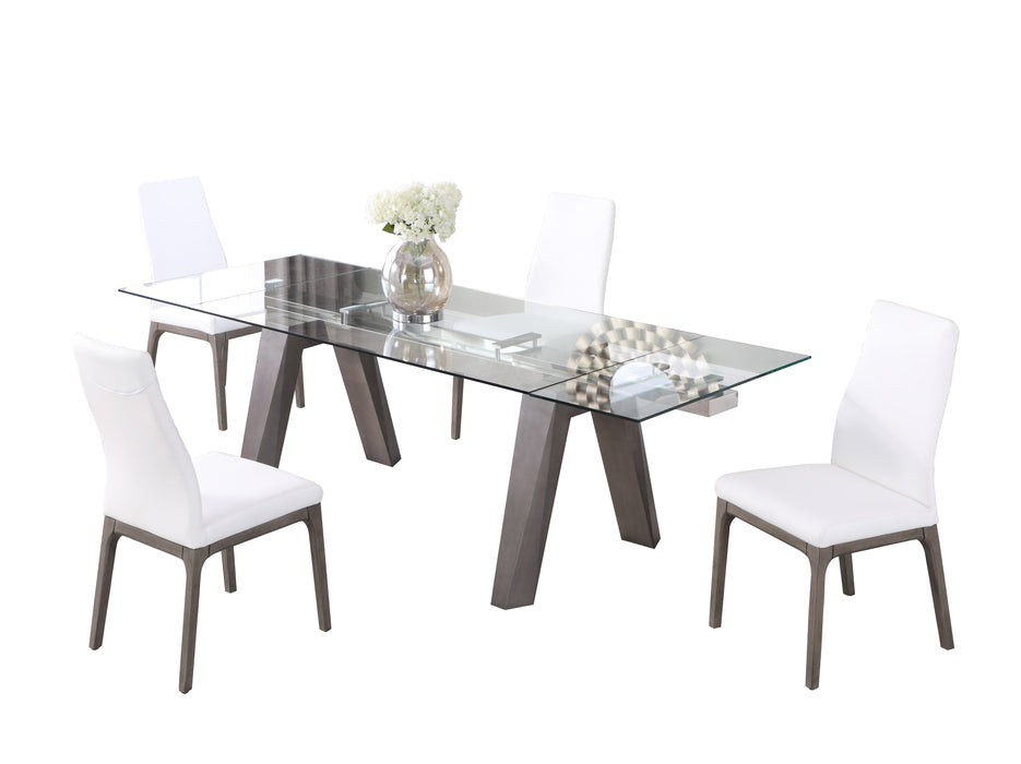 Modern Dining Set w/ Extendable Glass Table & 2-Tone Chairs ESTHER-ROSARIO-GRY-5PC-WHT