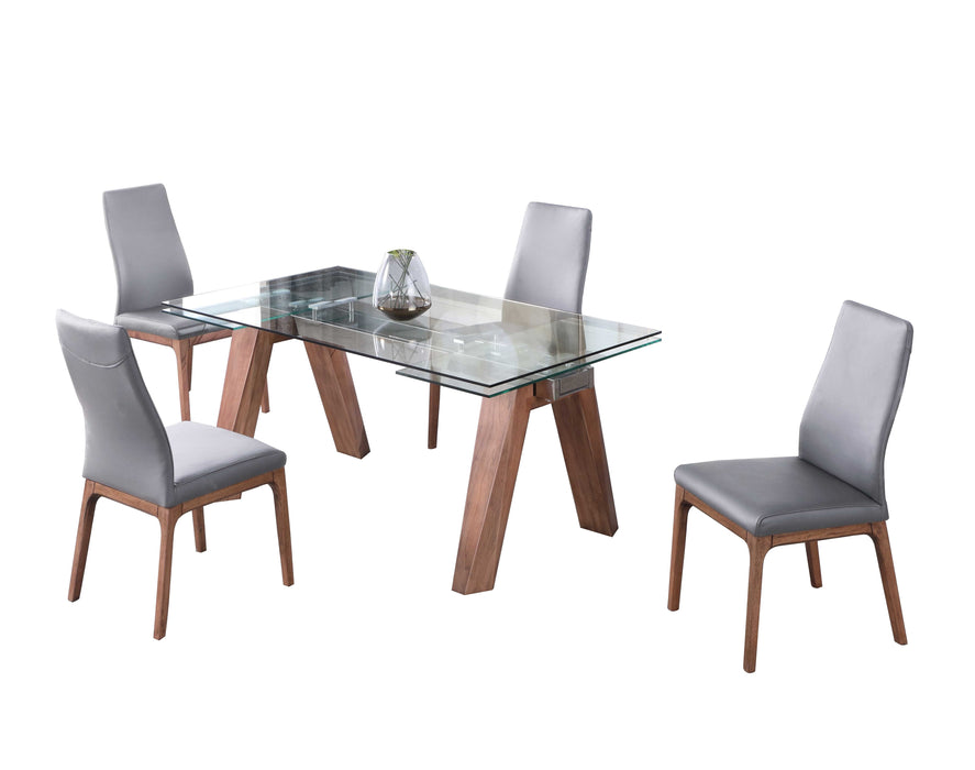 Modern Dining Set w/ Extendable Glass Table & 2-Tone Chairs ESTHER-ROSARIO-WAL-5PC-GRY