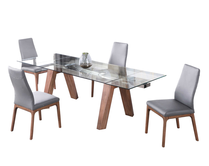 Modern Dining Set w/ Extendable Glass Table & 2-Tone Chairs ESTHER-ROSARIO-WAL-5PC-GRY