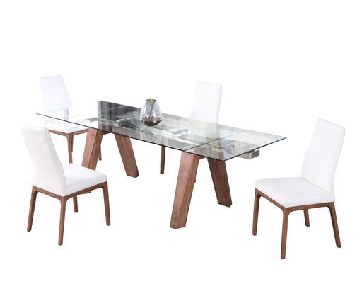 Modern Dining Set w/ Extendable Glass Table & 2-Tone Chairs ESTHER-ROSARIO-WAL-5PC-WHT