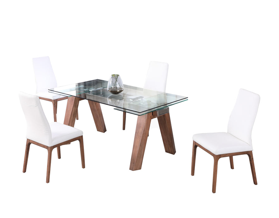 Modern Dining Set w/ Extendable Glass Table & 2-Tone Chairs ESTHER-ROSARIO-WAL-5PC-WHT