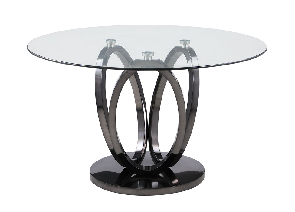 Contemporary Glass Top Dining Table w/ 3-Ring Steel Base EVELYN-DT-BKC