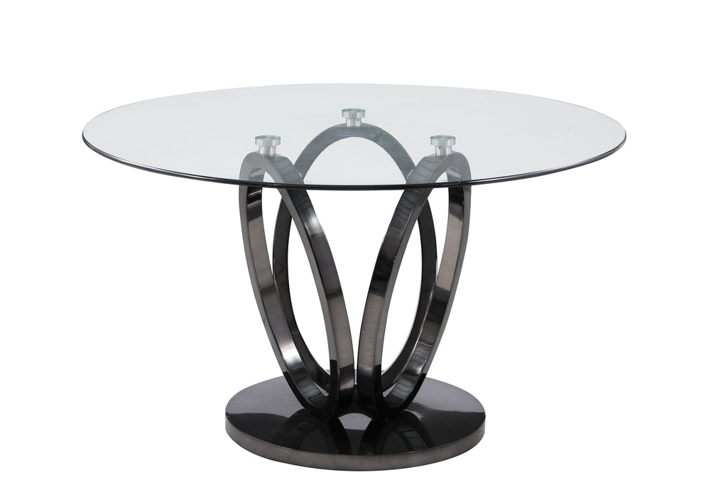 Contemporary Glass Top Dining Table w/ 3-Ring Steel Base EVELYN-DT-BKC