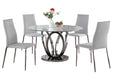 Contemporary Dining Set w/ Glass Top Table & Curved Back Chairs EVELYN-ELSA-5PC-BKC-GRY
