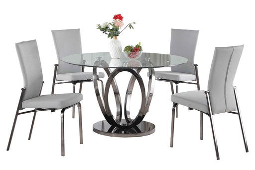Contemporary Dining Set w/ Glass Top Table & Motion-back Chairs EVELYN-MOLLY-5PC-BKC-GRY