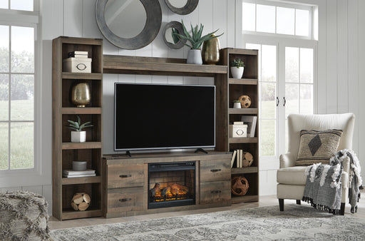 Trinell 4-Piece Entertainment Center with Electric Fireplace - Brown