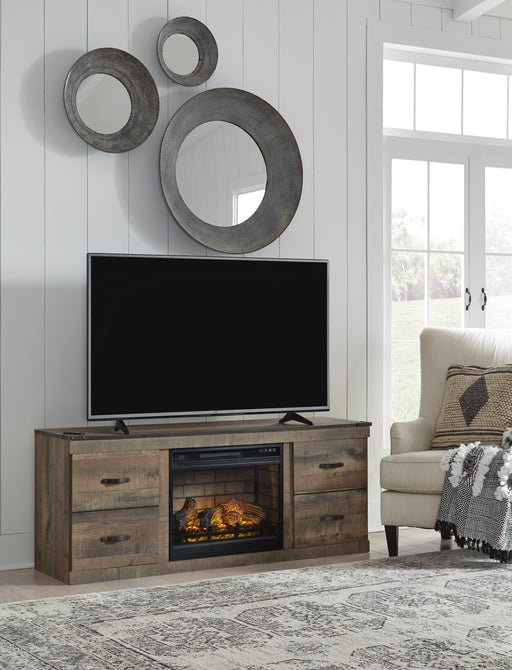 Trinell TV Stand with Electric Fireplace - Brown