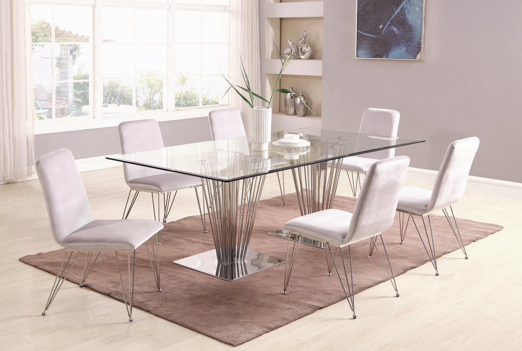 Contemporary Dining Set w/ Rectangular Glass Table & 6 Gray Side Chairs FERNANDA-7PC-RCT