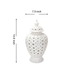 Beloved White Ceramic Ginger Jar Vase with Decorative Design and Removable Lid