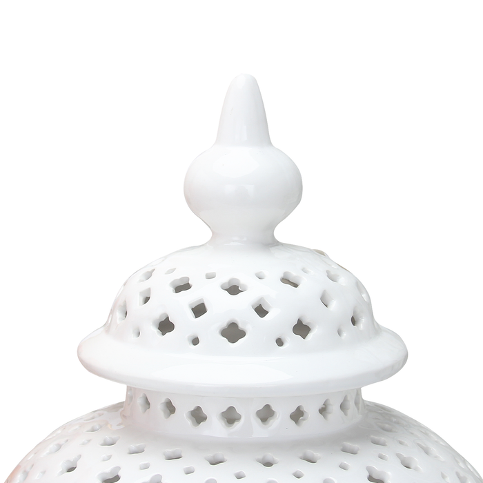 Beloved White Ceramic Ginger Jar Vase with Decorative Design and Removable Lid