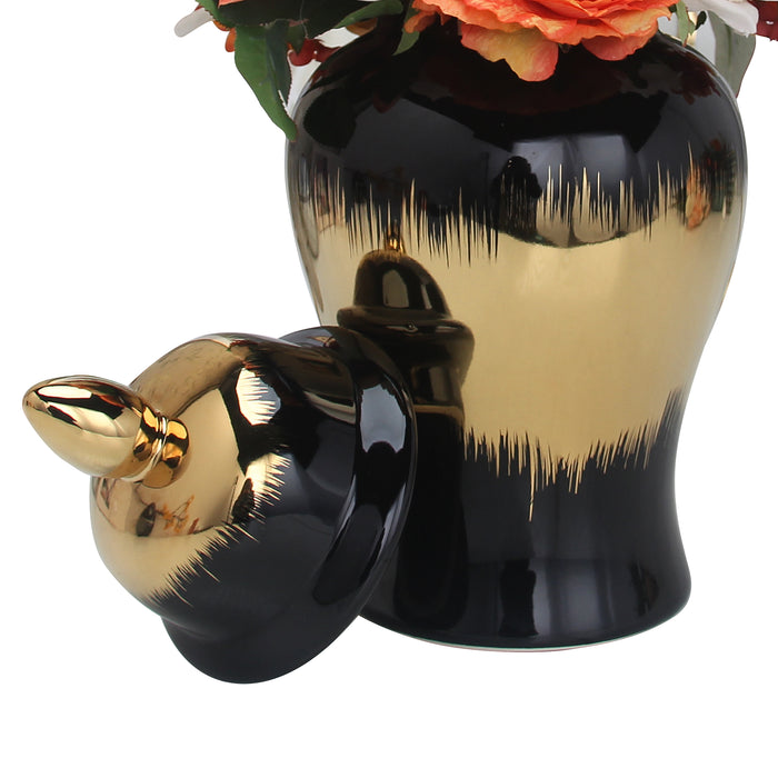 Regal Black Gilded 19 Ginger Jar with Removable Lid