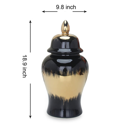 Regal Black Gilded 19 Ginger Jar with Removable Lid
