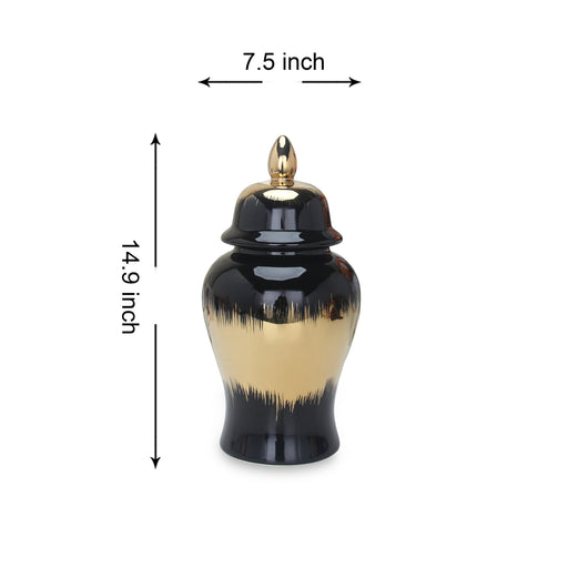 Regal Black Gilded 14 Ginger Jar with Removable Lid