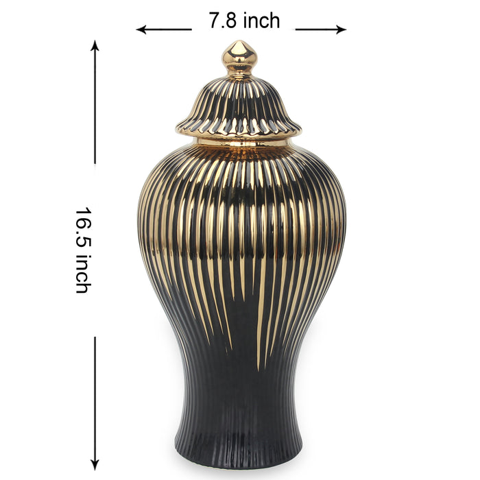 Regal Black Gilded 16.5 Ginger Jar with Removable Lid