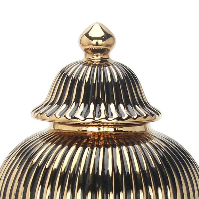 Regal Black Gilded 16.5 Ginger Jar with Removable Lid