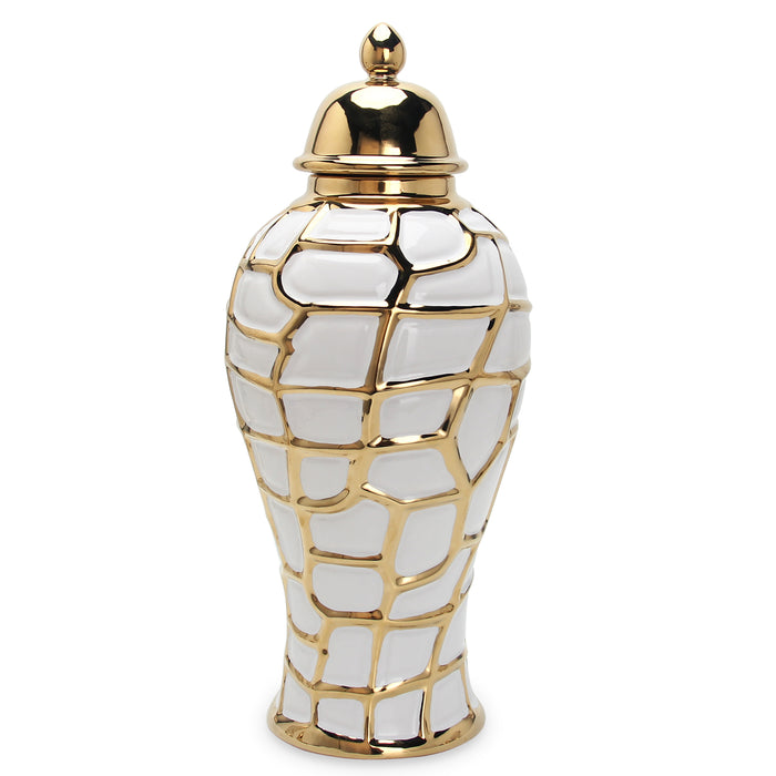 Regal White Gilded 16 Ginger Jar with Removable Lid