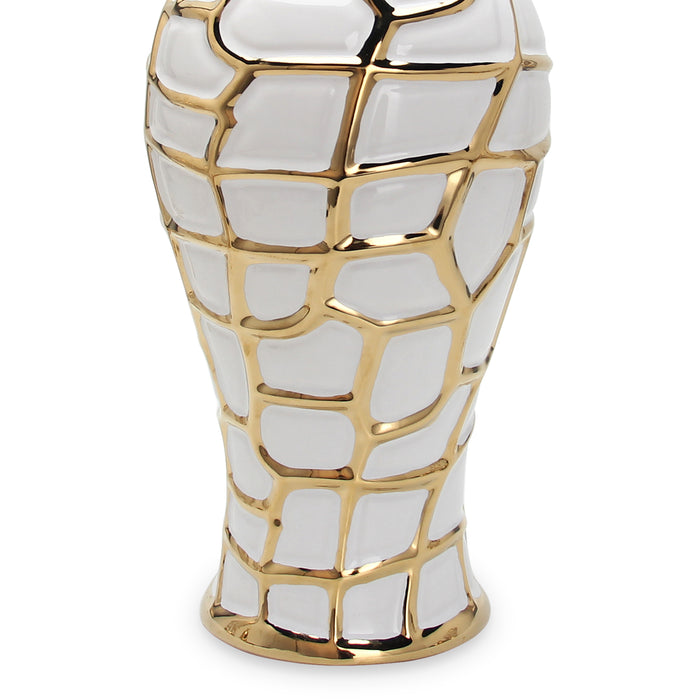 Regal White Gilded 16 Ginger Jar with Removable Lid