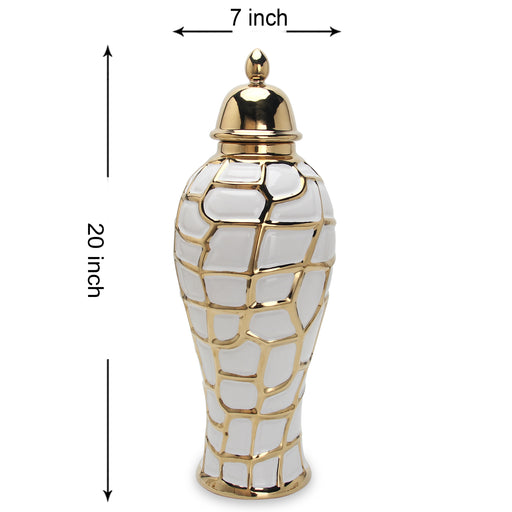 Regal White Gilded 20 Ginger Jar with Removable Lid