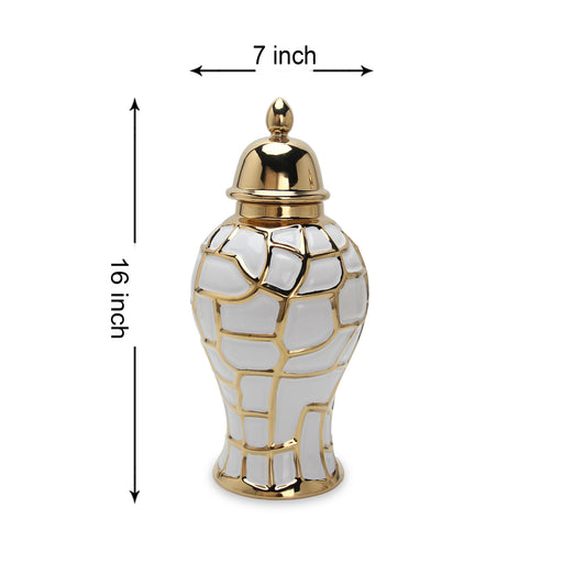 Regal White Gilded 16 Ginger Jar with Removable Lid
