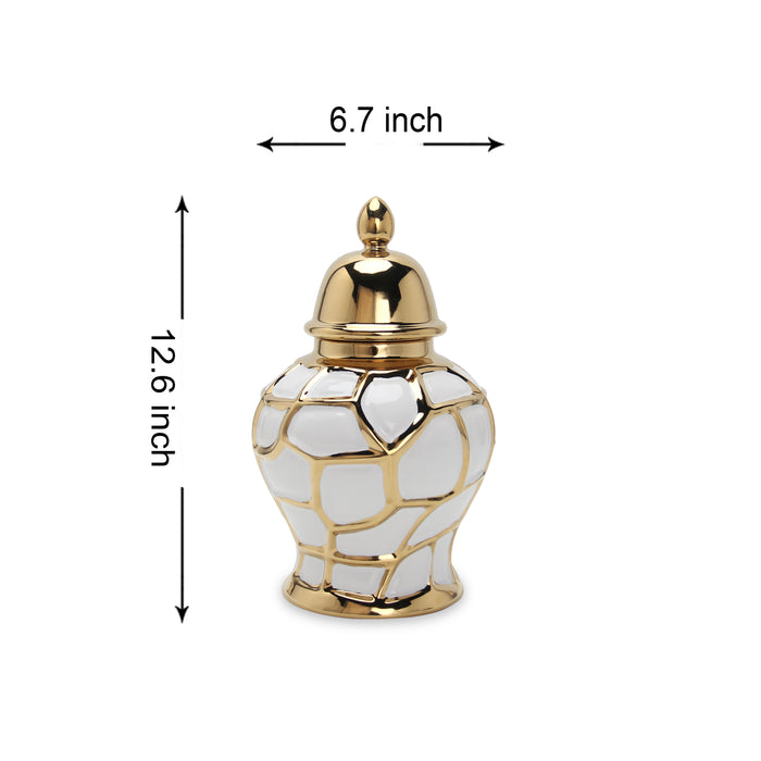 Regal White Gilded 12.5 Ginger Jar with Removable Lid