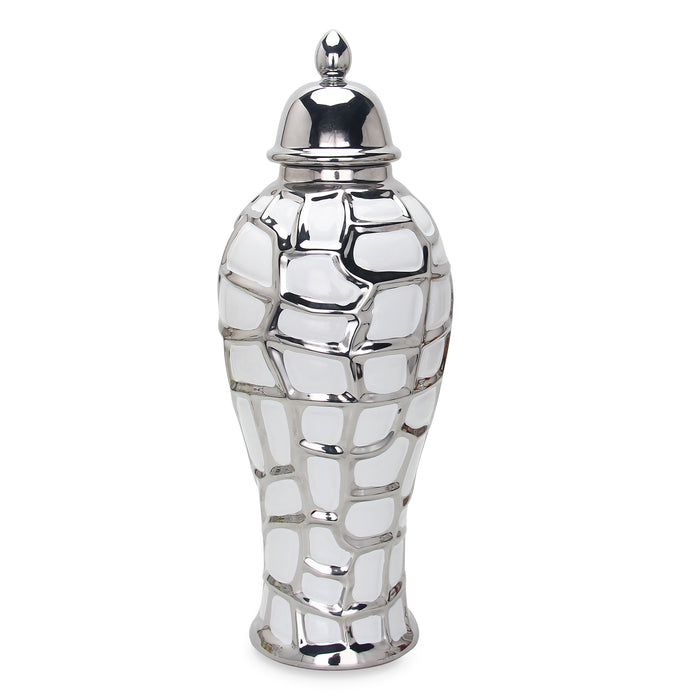 Regal White and Silver 12.5 Ginger Jar with Removable Lid