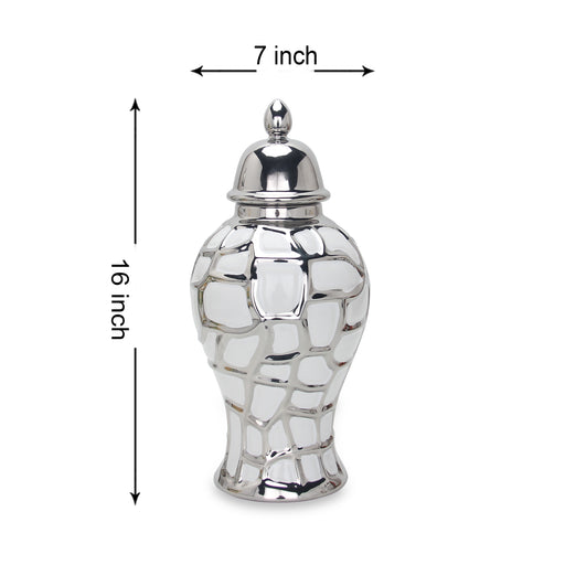 Regal White and Silver 16 Ginger Jar with Removable Lid