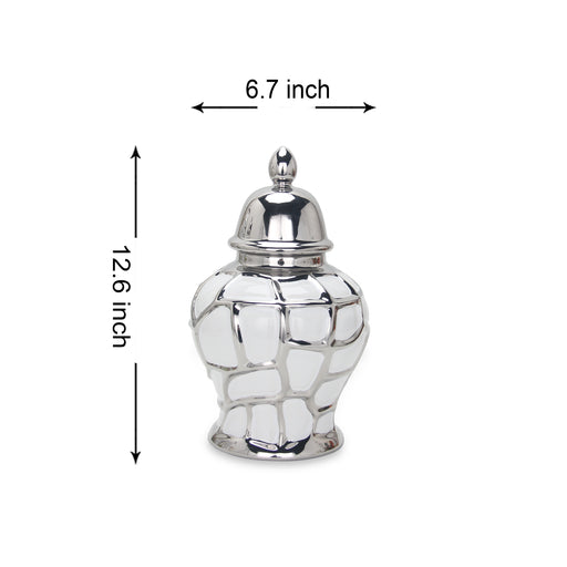 Regal White and Silver 12.5 Ginger Jar with Removable Lid