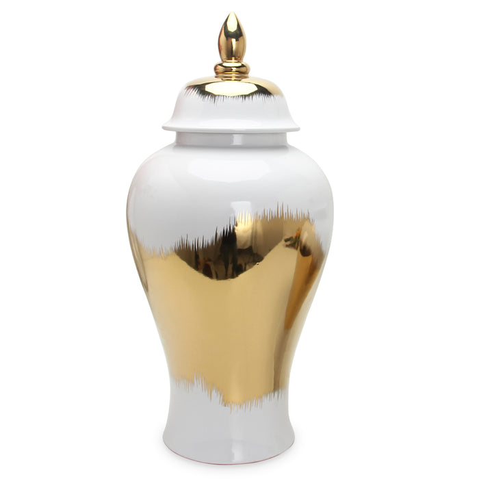 Regal White Gilded 24.5 Ginger Jar with Removable Lid
