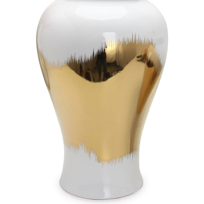 Regal White Gilded 18.5 Ginger Jar with Removable Lid