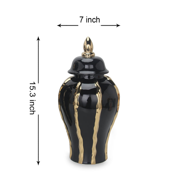 Regal Black Gilded 15 Ginger Jar with Removable Lid