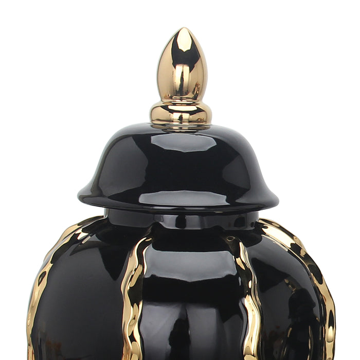 Regal Black Gilded 15 Ginger Jar with Removable Lid