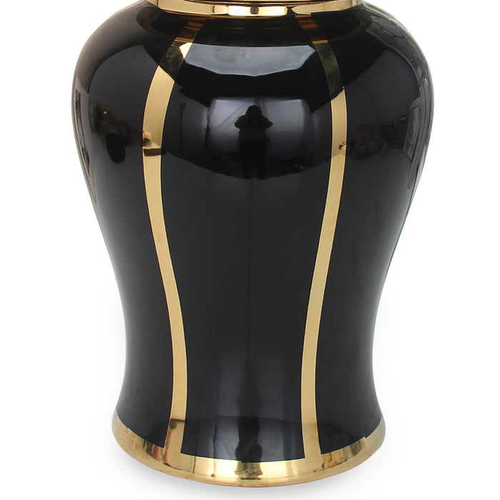 Regal Black Linear Gilded 19 Ginger Jar with Removable Lid